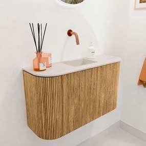Mondiaz Joya DLux 75cm toiletmeubel ronding links/rechts oak met wastafel faye midden zonder kraangat meli