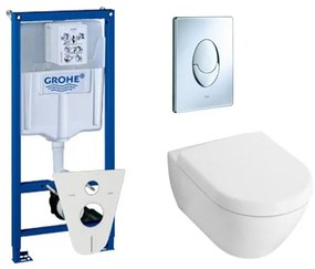 Villeroy & Boch Subway 2.0 toiletset met inbouwreservoir, softclose en quick release closetzitting en bedieningsplaat chroom 0729120/0124005/0729205/0124060/