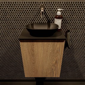 Mondiaz Fowy toiletmeubel 40cm washed oak met zwarte waskom midden zonder kraangat