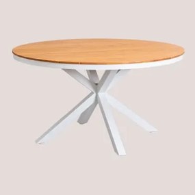 Ronde Tuintafel Van Aluminium En Eucalyptus Hout Archer Gardenia Wit & Ø140 Cm - Sklum