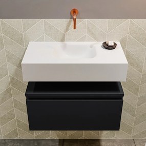 Mondiaz Andor toiletmeubel 60cm mat zwart met witte wastafel midden zonder kraangat