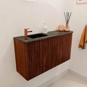 Mondiaz Joya DLux 80cm toiletmeubel ronding rechts ruby met wastafel faye links 1 kraangat lava
