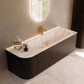 Mondiaz Kurve-dlux 135cm badmeubel ronding links shadow met 1 lade en deur en wastafel big medium kraangat rechts frappe