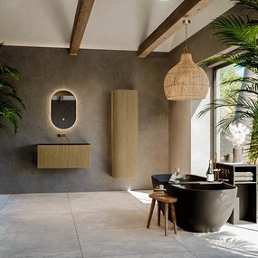 Mondiaz Kurve 90cm badmeubel dusk met 1 lade en wastafel big small midden zonder kraangat urban