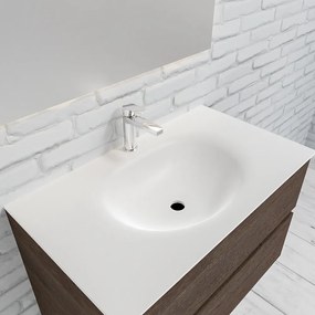 Zaro Sevilla Solid Surface badkamermeubel 80cm donker eiken 1 kraangat met 2 lades