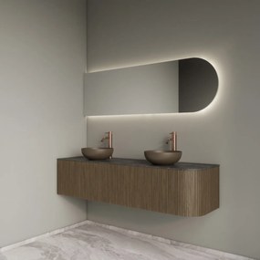 Gliss Design Alluro badmeubel ribbelfront met ronding rechts 160cm ash grey en zwart leisteen toppaneel