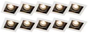 Set van 10 inbouwspots wit met zwart - Carree