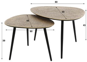 Metallic Brons Bijzettafel Set Van 2 - 80 X 59cm.