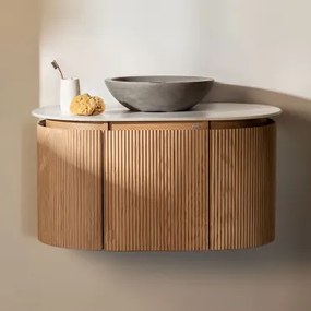 Carsone Hangend Badkamermeubelset Van Hout Natuurlijk Hout & Zonder Extra Eenheid & Rond Grijs Cement Ø40 Cm Tarsis & Spiegelloze & Zonder Kraan -