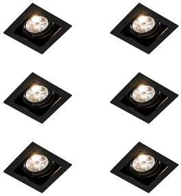 Set van 6 Vierkante inbouwspot zwart verstelbaar - Artemis 70 GU10 Binnenverlichting Lamp