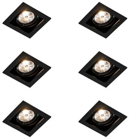 Set van 6 Vierkante inbouwspot zwart verstelbaar - Artemis 70
