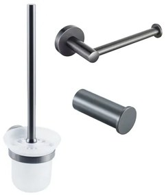 Fortifura Calvi Toiletset 3-delig - toiletrolhouder zonder klep - toiletborstel - handdoekhaak enkel rond - Geborsteld Gunmetal PVD SW721173 SW721172 SW1211592