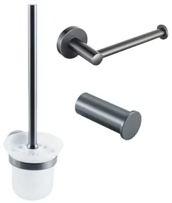 Fortifura Calvi Toiletset 3-delig - toiletrolhouder zonder klep - toiletborstel - handdoekhaak enkel rond - Geborsteld Gunmetal PVD SW721173 SW721172 SW1211592