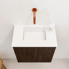 Mondiaz Joya 40cm toiletmeubel walnut met wastafel faye midden zonder kraangat talc