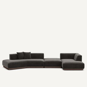 Open bank met hoek rechts met chenille fluwelen voetensteun, JACOPO