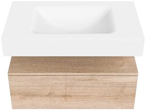 Zaro Alan badmeubel 80cm washed oak 1 lade met vrijhangende wastafel cloud midden 1 kraangat talc