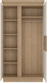 Kledingkast Feldeli 106, Glanzend wit, Riviera eiken, 199x103x56cm, 115 kg, Kledingkast deuren: Met scharnieren