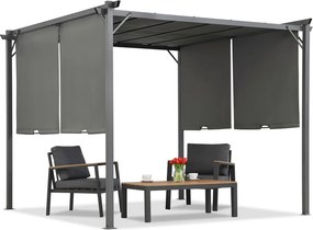 Antracietkleurige pergola voor terras Sevilla 3x6 m met muskietennet en gordijnen Garden Point