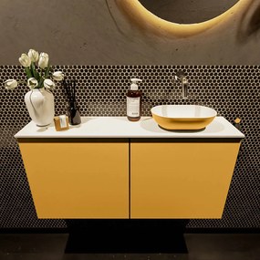 Mondiaz Fowy toiletmeubel 100cm ocher met gele waskom rechts zonder kraangat