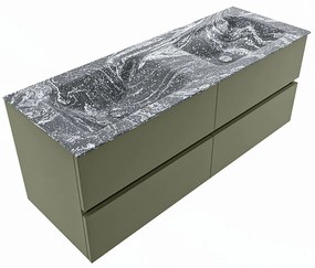 Mondiaz Vica DLux badmeubel 130cm army 4 lades met wastafel lava dubbel 2 kraangaten