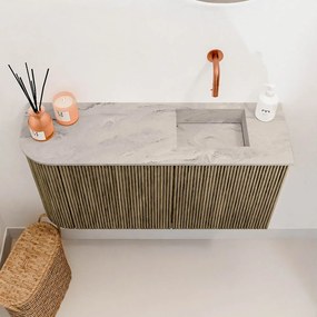 Mondiaz Joya DLux 80cm toiletmeubel ronding links dusk met wastafel faye rechts zonder kraangat glace