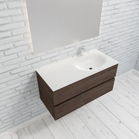 Zaro Sevilla Solid Surface badmeubel 100cm donker eiken 1 kraangat spoelbak rechts met 2 lades