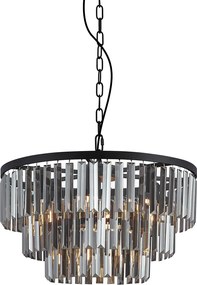 Moderne kroonluchter zwart met smoke glas 9-lichts - Amel