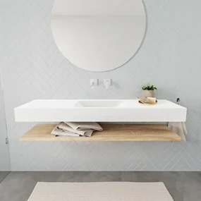 Zaro ALAN vrijhangende wastafel 150cm met wasbak Enkel midden en planchet in kleur washed oak 0 lade(s)