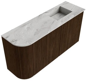 Mondiaz Joya DLux 80cm toiletmeubel ronding links walnut met wastafel faye rechts 1 kraangat glace