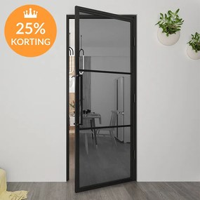 Stalen Deur - Binnendeur Rechtsdraaiend Rookglas 231,5x93 - Zwart - Incl. Kozijn
