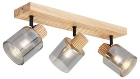 Moderne spot hout met smoke glas 3-lichts draai- en kantelbaar - Gracy