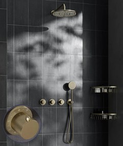 Saniclear Plus Stripes inbouw regendouche met 20cm hoofddouche en muurarm geborsteld messing - mat goud