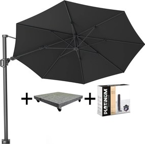 Challenger T2 premium zweefparasol 350 cm rond faded black met 90KG voet en hoes