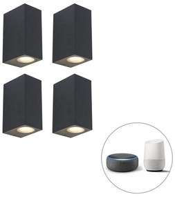 Buitenlamp met dimmer Set van 4 smart wandlamp met dimmeren zwart IP44 incl. 8 Wifi GU10 - Baleno Modern GU10 IP44 Buitenverlichting