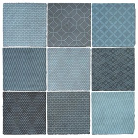 Terre d'Azur Maroc wandtegel met decor 11.5x11.5cm blauw grijs mix