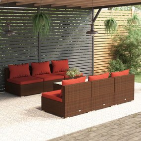 vidaXL 7-delige Loungeset met kussens poly rattan bruin