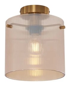 Art Deco plafondlamp messing met amber glas - Laura