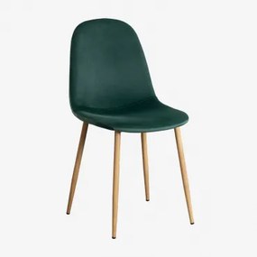 Pak 2 Glamm Fluwelen Eetkamerstoelen Jungle Groen & Natuurlijk Hout - Sklum