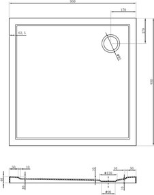 Mexen Flow douchebak vierkant slim 95 x 95 cm, wit glans - 46S109595