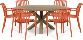Tuinset Ronde Tuintafel 6 personen 160 cm Kunststof Oranje Domani Furniture Alba/Sand