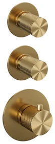 Brauer Gold Carving complete inbouw regendouche set 22 met 30cm douchekop, gebogen muurarm, 3 standen handdouche en glijstang geborsteld messing PVD