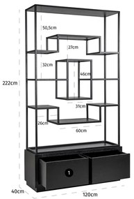 Richmond Interiors Bonvoy Open Vakken Kast Asymmetrisch Zwart Eiken - 120x40x222cm.