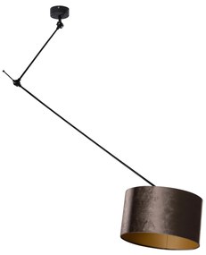Hanglamp zwart met velours kap bruin 35cm - Blitz Klassiek / Antiek, Modern E27 rond Binnenverlichting Lamp