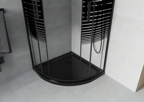 Mexen Rio halve ronde douchecabine 80 x 80 cm, zwarte strepen, zwart + platte douchebak, zwart - 863-080-080-70-20-4170B
