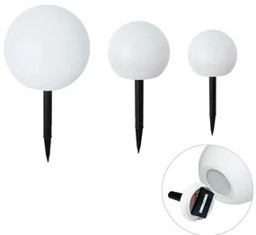 Set van 3 buiten vloerlampen wit incl. LED solar IP44 - Ludger Modern IP44 Buitenverlichting rond