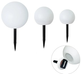 Set van 3 buiten vloerlampen wit incl. LED solar IP44 - Ludger