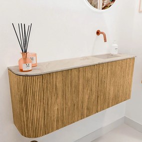 Mondiaz Joya DLux 100cm toiletmeubel ronding links oak met wastafel faye rechts zonder kraangat frappe