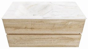 Mondiaz Vica DLux badmeubel 100cm washed oak 2 lades met wastafel ostra links 1 kraangat