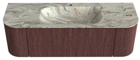Mondiaz Kurve-dlux 140cm badmeubel ronding links/rechts ruby met 1 lade en 2 deuren en wastafel big small midden 1 kraangat glace