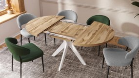 RENZO Wotan Eiken/witte poot - RONDE TAFEL Ø110 UITKLAPBAAR TOT 180 cm | VOOR DE KEUKEN EETKAMER WOONKAMER RETRO